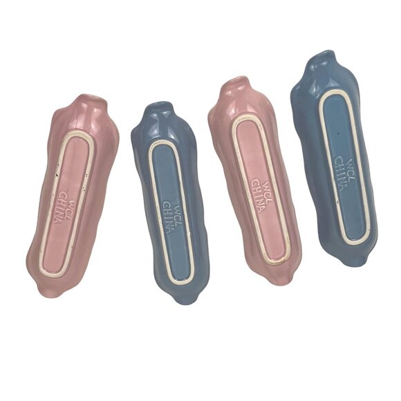 Vintage WCL China Ceramicware Corn on the Cob Plates Set of 4 Pink Blue - Picture 6 of 8